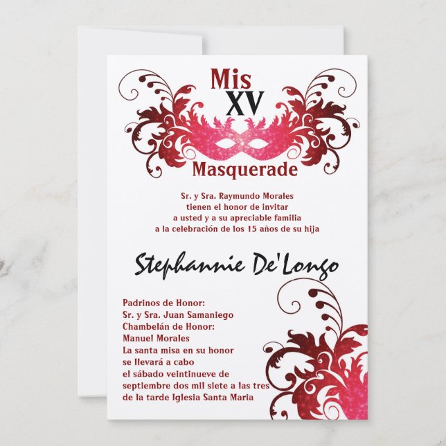 5x7 Masquerade Quinceanera Invitation Anniversaire (Devant)