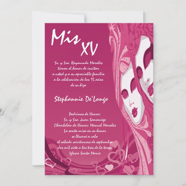5x7 Masquerade Quinceanera Invitation Anniversaire (Devant)