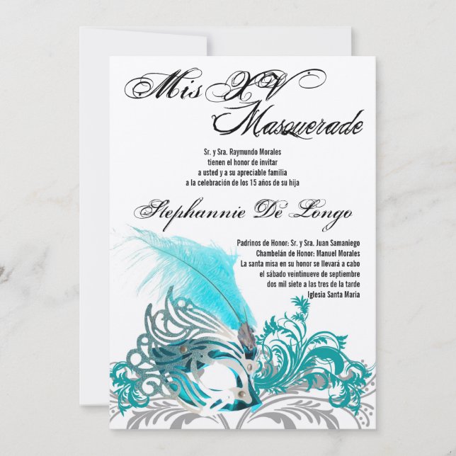 5x7 Masquerade Quinceanera Invitation Anniversaire (Devant)
