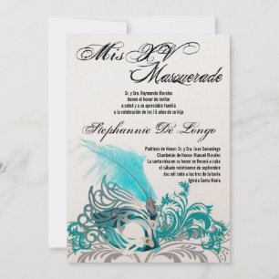 5x7 Masquerade Quinceanera Invitation Anniversaire