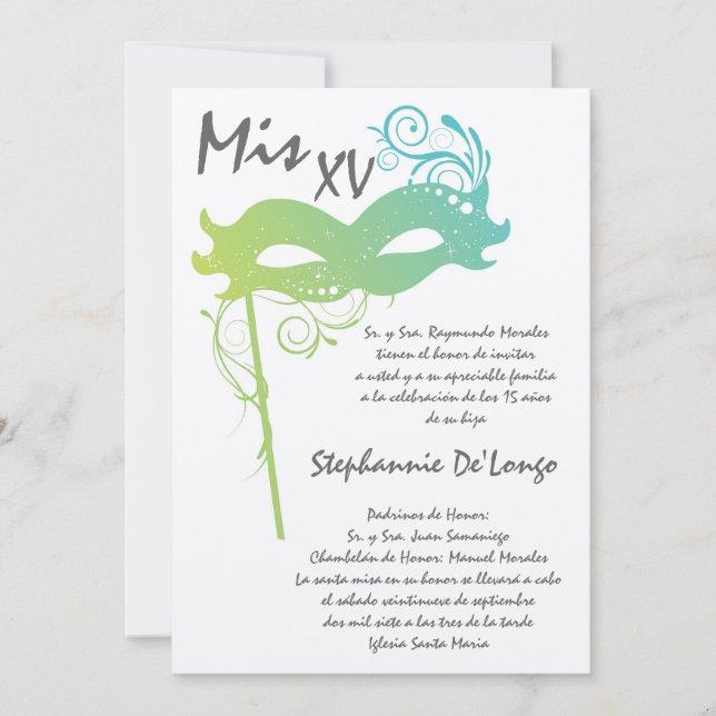 5x7 Masquerade Quinceanera Invitation Anniversaire (Devant)