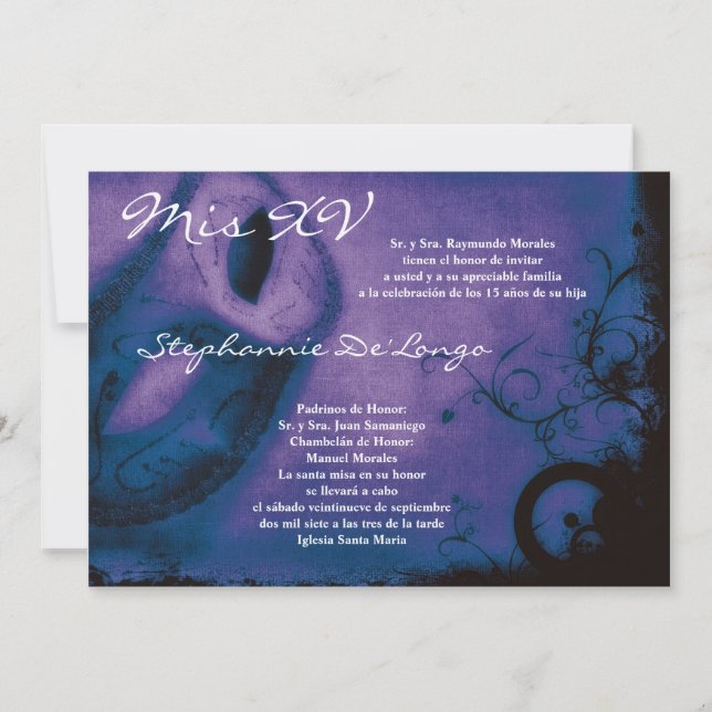 5x7 Masquerade Quinceanera Invitation Anniversaire (Devant)