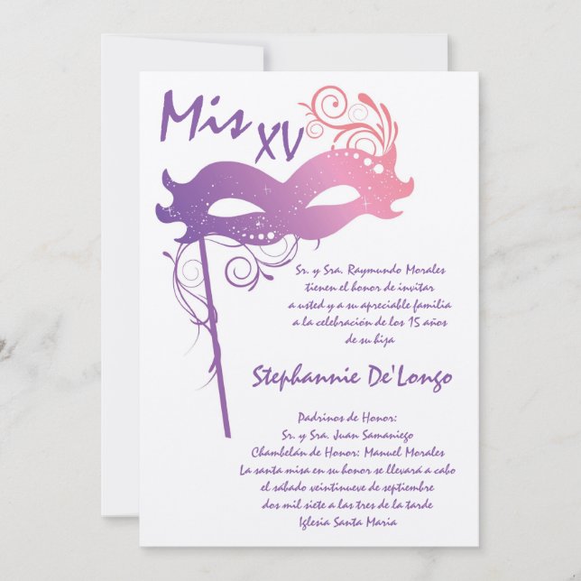 5x7 Masquerade Quinceanera Invitation Anniversaire (Devant)