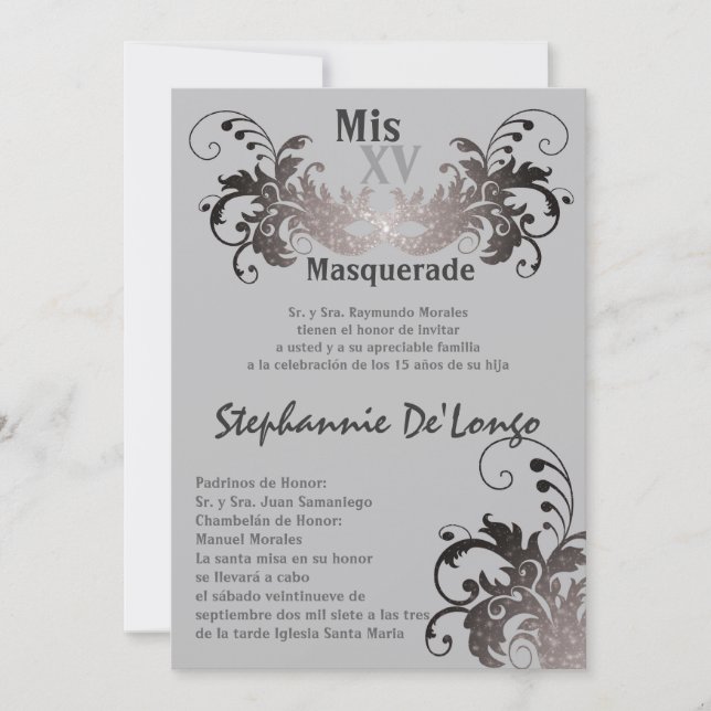 5x7 Masquerade Quinceanera Invitation Anniversaire (Devant)