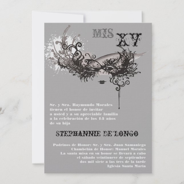 5x7 Masquerade Quinceanera Invitation Anniversaire (Devant)