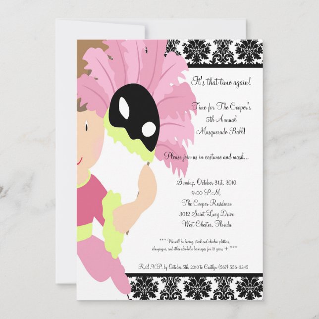 5x7 MasqueradeBall Halloween Bash Party Invitation (Devant)
