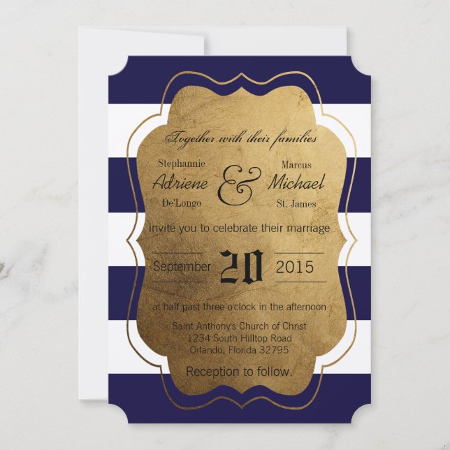 5x7 Modern Stripe Marine Faire-part de mariage bla (Devant)
