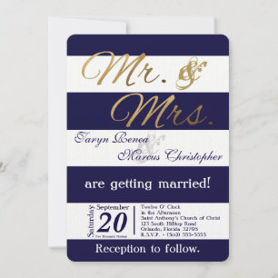 5x7 Moderne Bl Marine Bl Faire-part de mariage bla