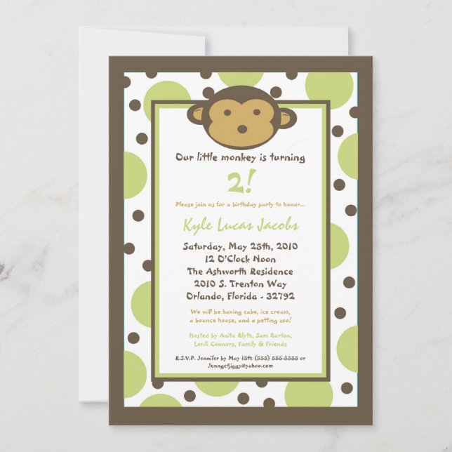 5x7 Moderne Monkey Birthday Party Invitation (Devant)