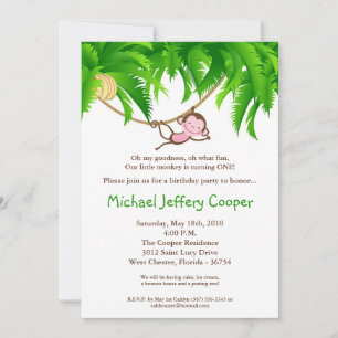 5x7 Monkey Jungle Safari Invitation à la fête d'an