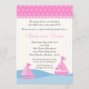 5x7 Naut Sail Boat Whale Birthday Party Invitation