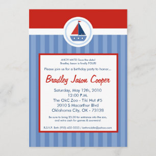 5x7 Nautic Sailor Boat Anniversaire Invitation