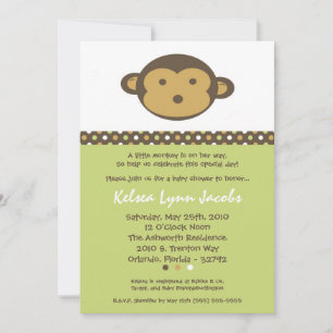 5x7 Neutr Modern Mod Monkey Baby Shower Einladung