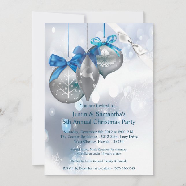 5x7 Noël Invitation Ornements Snowflakes Neige (Devant)