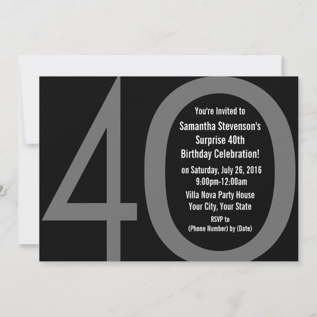 5x7 Noir+Blanc Gros 4-0 Invitations de fête d'anni (Devant)