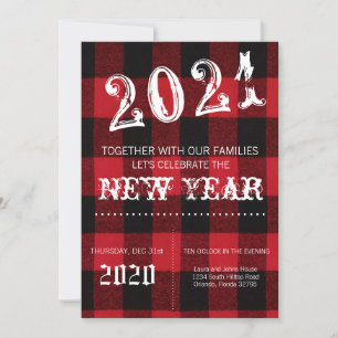 5x7 Nouvel An Invitation Buffalo Rouge Plaid