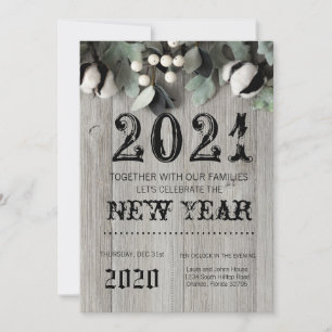 5x7 Nouvel An Invitation coton plante baies