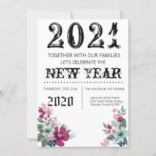 5x7 Nouvel An Invitation Fleurs tropicales sur