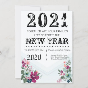 5x7 Nouvel An Invitation Fleurs tropicales sur