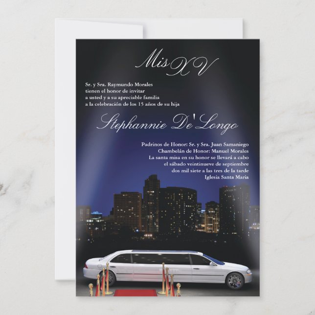 5x7 NY City Limo Quinceanera Invitation d'annivers (Devant)
