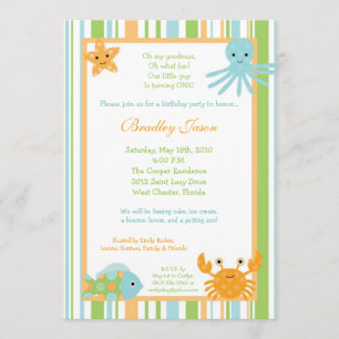 5x7 Océan Life Octopus Invitation d'anniversaire
