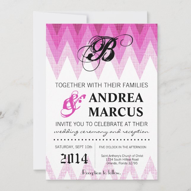 5x7 Ombre Chevron Faire-part de mariage rose (Devant)