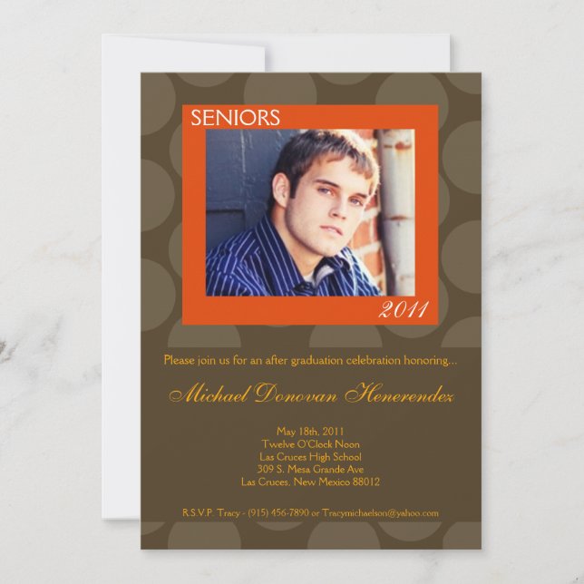 5x7 Oran Cercle Polk Photo Graduation Faire-part (Devant)