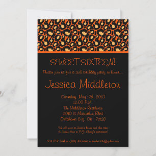 5x7 Orange Cheetah 16e anniversaire Invitation