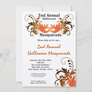 5x7 Orange Masquerade Halloween Kostüm Einladung