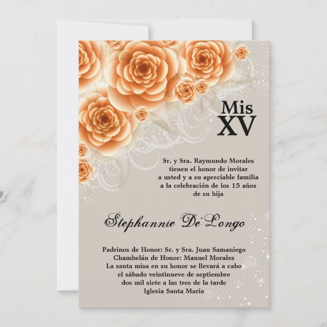 5x7 Orange Rose Quinceanera Invitation d'anniversa (Devant)