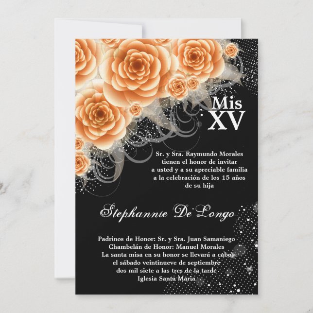 5x7 Orange Rose Quinceanera Invitation d'anniversa (Devant)