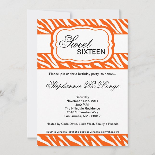 5x7 Orange Zebra Imprimer Anniversaire Invitation (Devant)