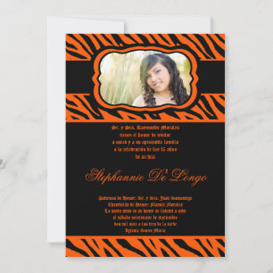 5x7 Orange Zebra Imprimer Quinceanera Invitation