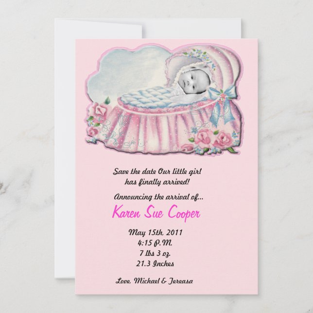 5x7 PHOTO Faire-part de naissance rose et bleu Bas (Devant)