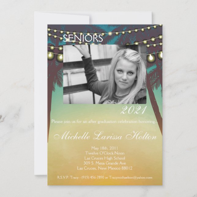 5x7 Photo Graduation Party Invitation Plage couche (Devant)