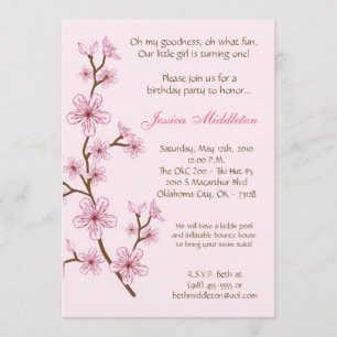 5x7 Pink Cherry Blossom Invitation à la fête d'ann
