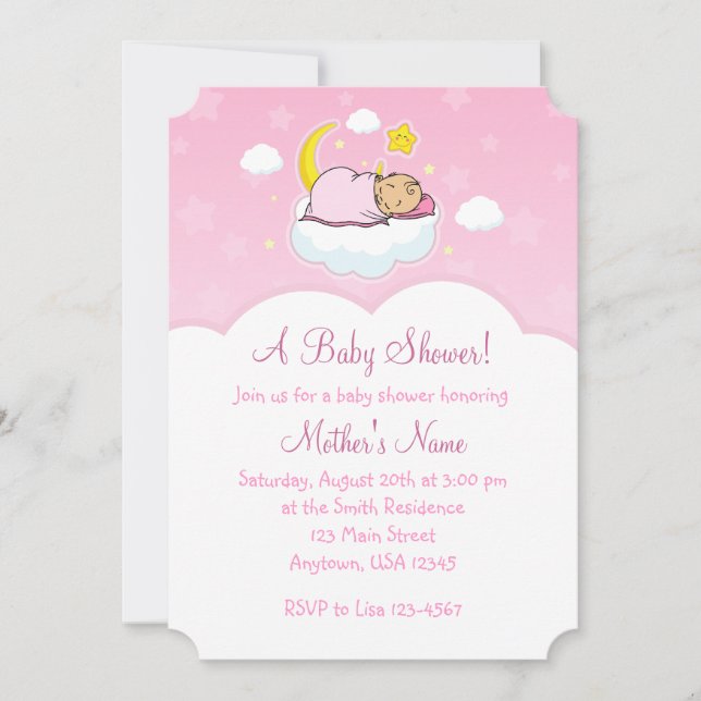 5x7 Pink Cloud Baby Girl Baby Shower Invitations (Devant)