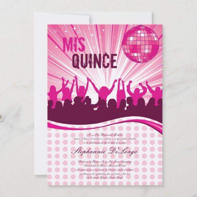 5x7 Pink Dance Party Quinceanera Invitation (Devant)