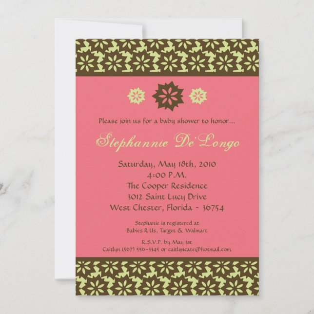 5x7 Pink Lime Damask Baby shower Invitation (Devant)