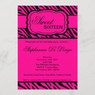 5x7 Pink Zebra Imprimer Invitation à la fête d'ann