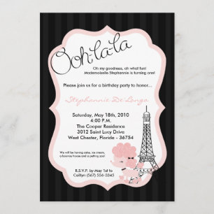 5x7 Poodle rose à Paris Invitation fête d'annivers