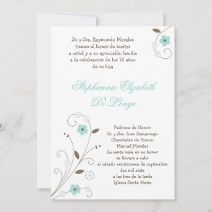 5x7 Printemps BlueFlower Quinceanera Invitation
