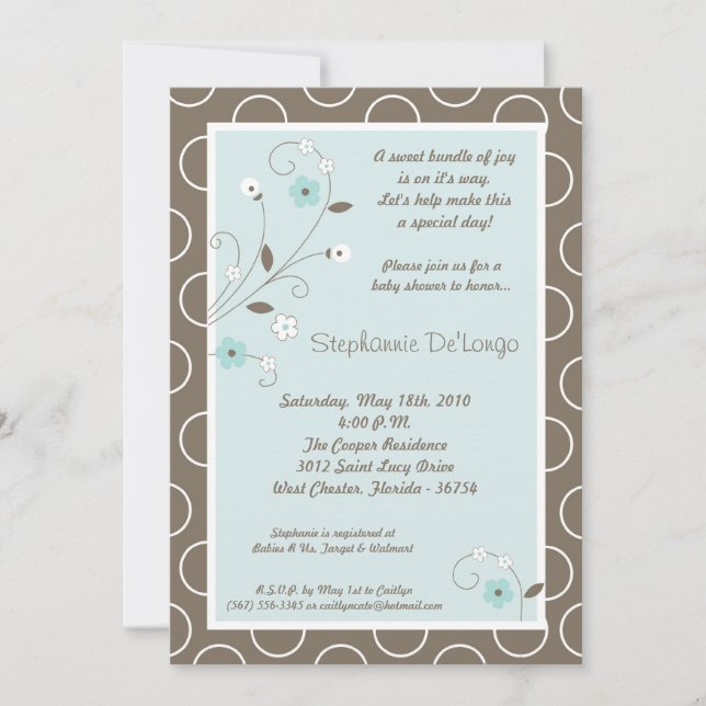 5x7 Printemps Fleur bleue Baby shower Invitation (Devant)