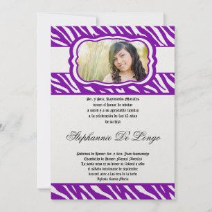 5x7 Purp Zebra Print Patter Quinceanera Invitation