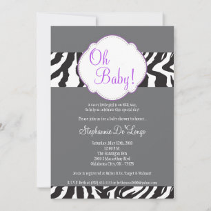 5x7 Purpl Grey Zebra Baby shower Invitation