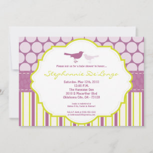 5x7 Purple Bird Polka Dot Baby shower Invitation