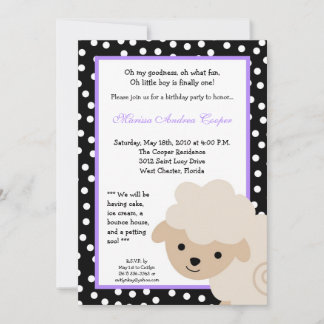 5x7 Purple Farm Sheep Birthday Party Einladung