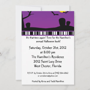 5x7 Purple Night Halloween Fête Invitation