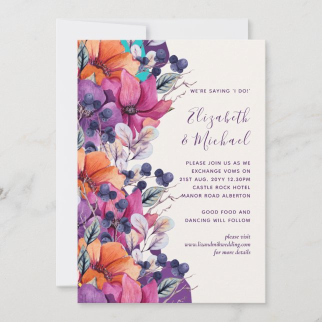 5x7 Purple Orange Floral Mariage Invitation (Devant)