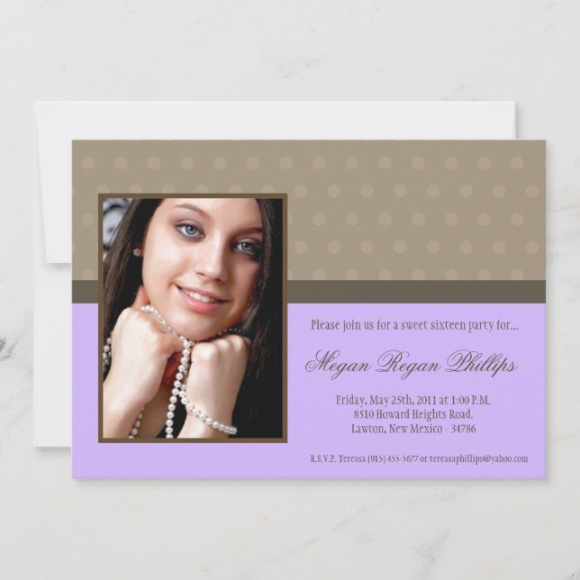5x7 Purple PHOTO Sweet 16 Anniversaire Invitation (Devant)